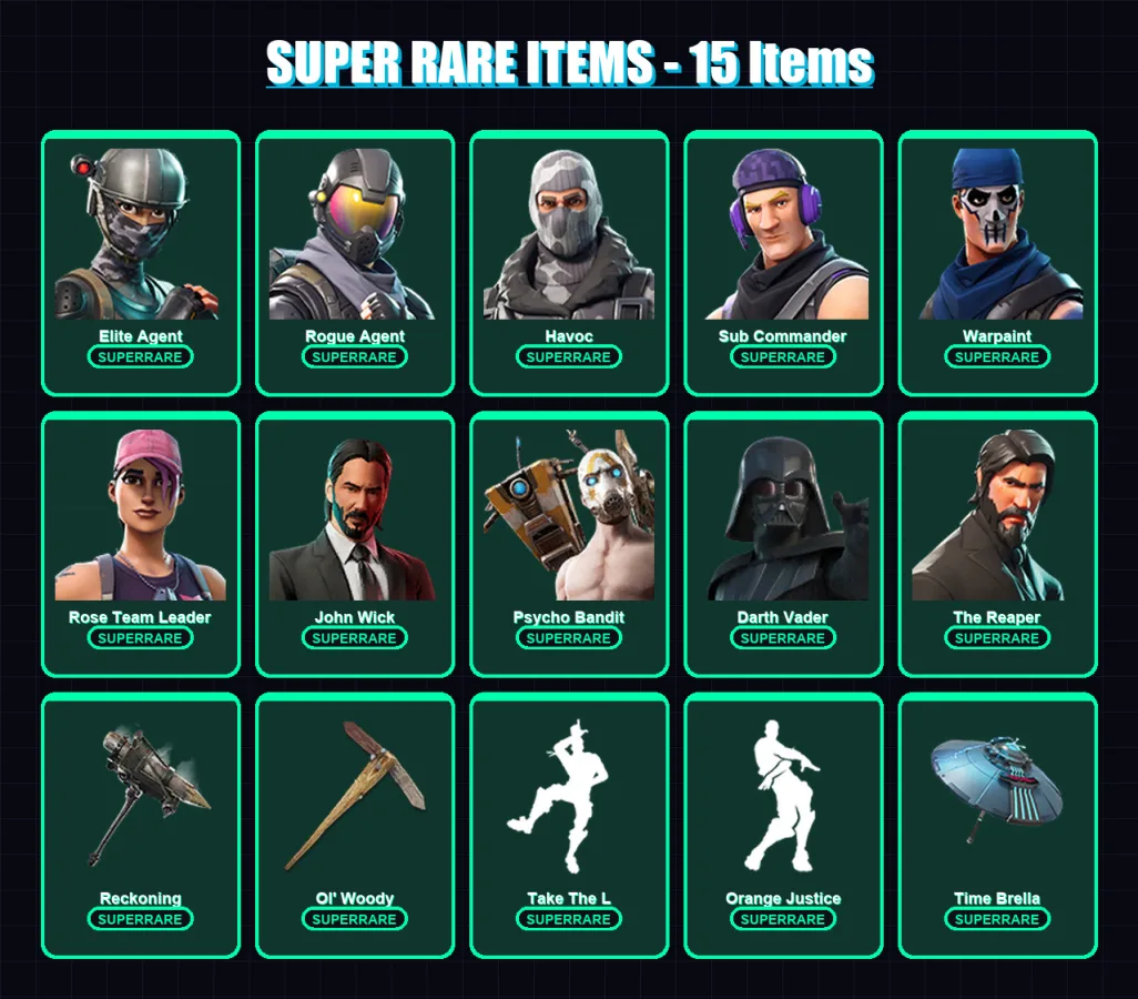 [PC/XBOX/PSN] | Elite Agent | Rogue Agent | Havoc | Sub Commander | Warpaint | 156 skin | 119 pickaxe | 103 emote | 126 glider | Lv1280