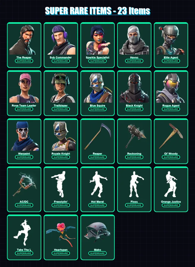 [PC/XBOX] | The Reaper | Sub Commander | Sparkle Specialist | Havoc | Elite Agent | 129 skin | 132 pickaxe | 117 emote | 104 glider | Lv1876