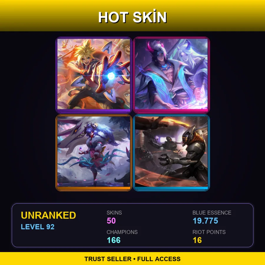 SG | Lv92 | Unranked | 50 Skin | 166 Champ — LoL account