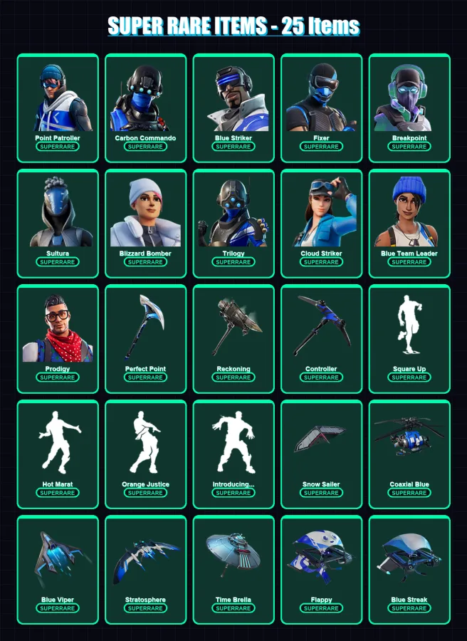[PS4/PS5/XBOX/PC] | Point Patroller | Carbon Commando | Blue Striker | Fixer | Breakpoint | 159 skin | 185 pickaxe | 160 emote | 159 glider | Lv3310