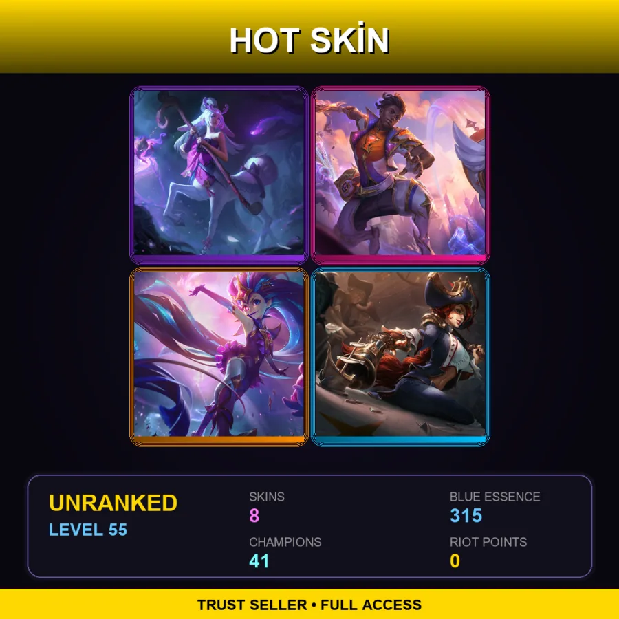 EUNE | Lv55 | Unranked | 8 Skin | 41 Champ — LoL account