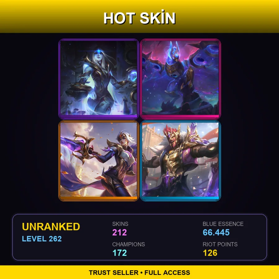 VN | Lv262 | Unranked | 212 Skin | 172 Champ — LoL account