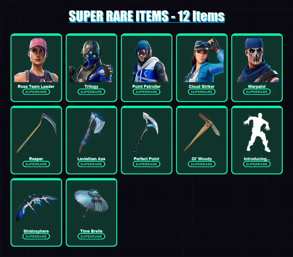 [PC/XBOX] | Rose Team Leader | Trilogy | Point Patroller | Cloud Striker | Warpaint | 105 skin | 150 pickaxe | 121 emote | 108 glider | Lv1967 — Fortnite account