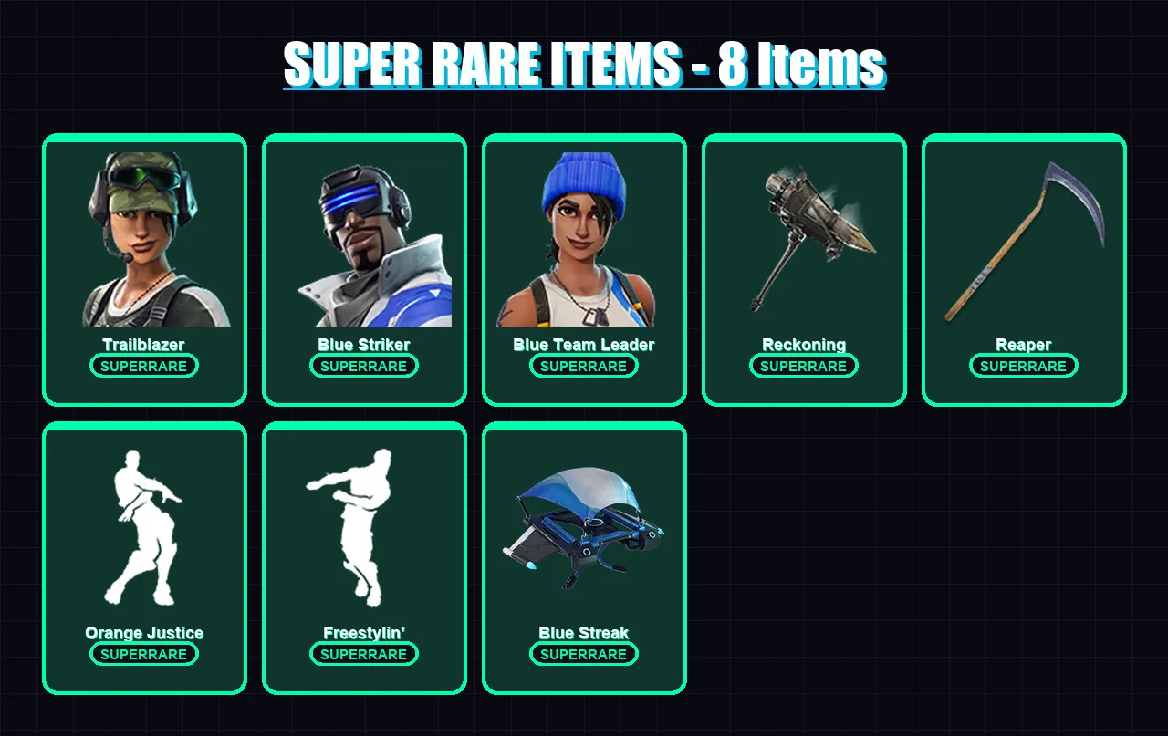 [PC/XBOX] | Trailblazer | Blue Striker | Blue Team Leader | Enforcer | Omega | 38 skin | 38 pickaxe | 46 emote | 38 glider | Lv654