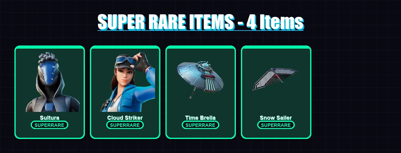 [PS4/PS5/XBOX/PC] | Sultura | Cloud Striker | Frozen Raven | The Imagined | Era | 104 skin | 147 pickaxe | 119 emote | 107 glider | Lv1404