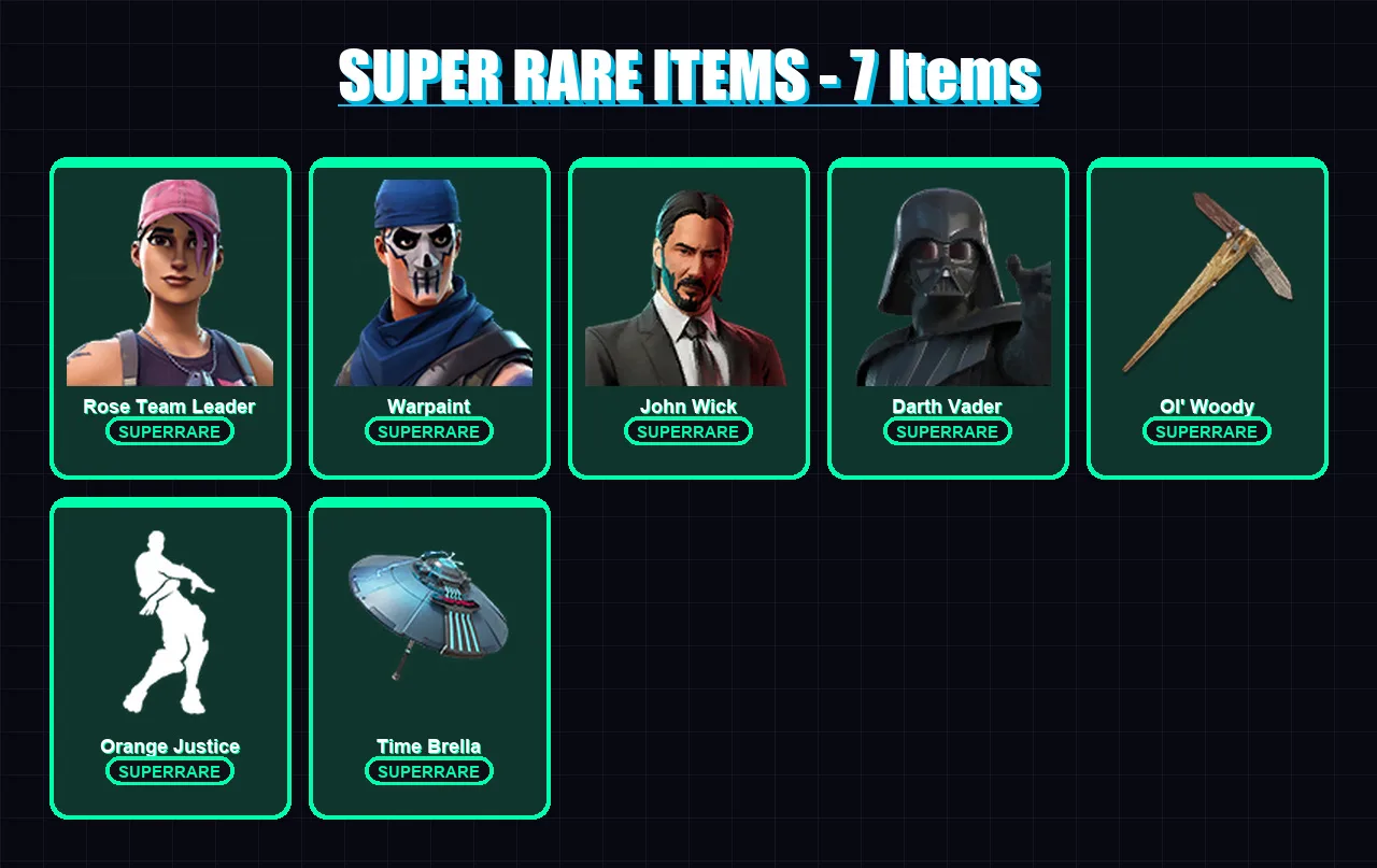 [PS4/PS5/XBOX/PC] | Rose Team Leader | Warpaint | John Wick | Darth Vader | Deadpool | 93 skin | 82 pickaxe | 85 emote | 86 glider | Lv991