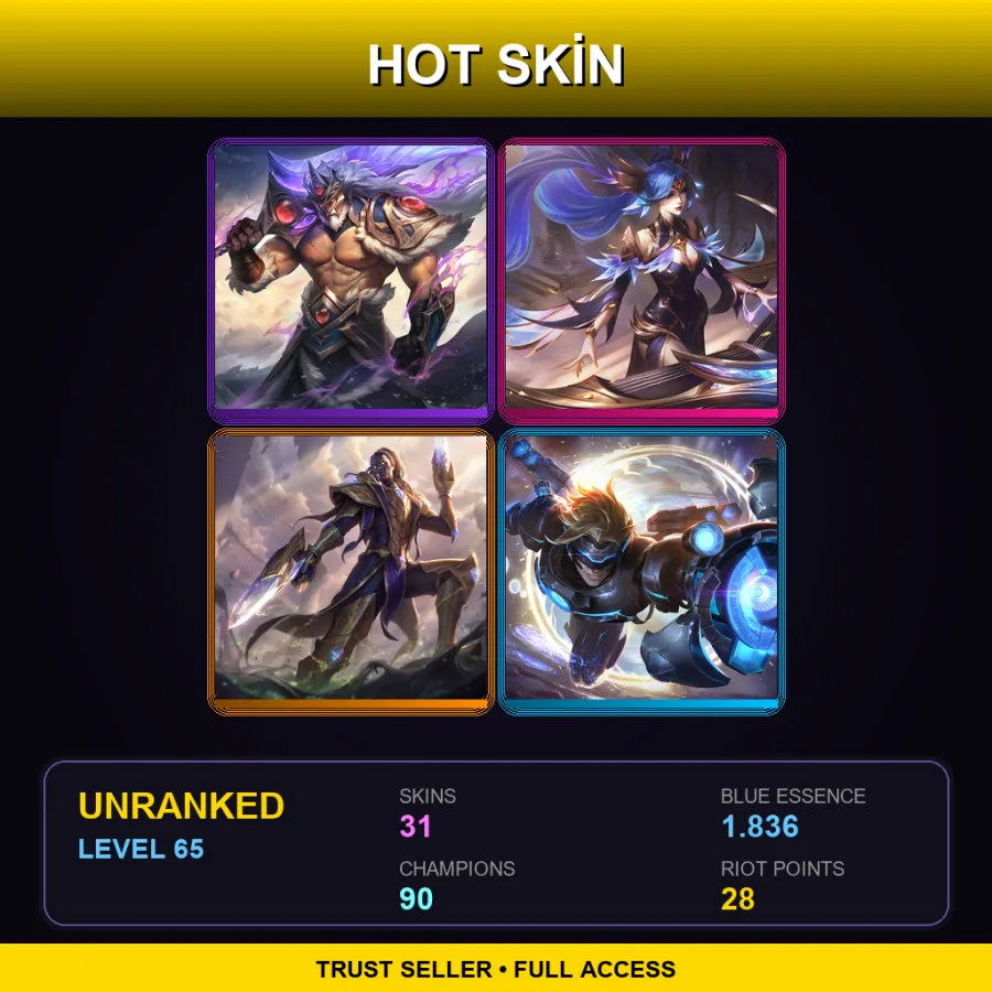 NA | Victorious Tryndamere | Victorious Sona | Victorious Lucian | Pulsefire Ezreal | 31 Skin | 90 Champ | Lv65