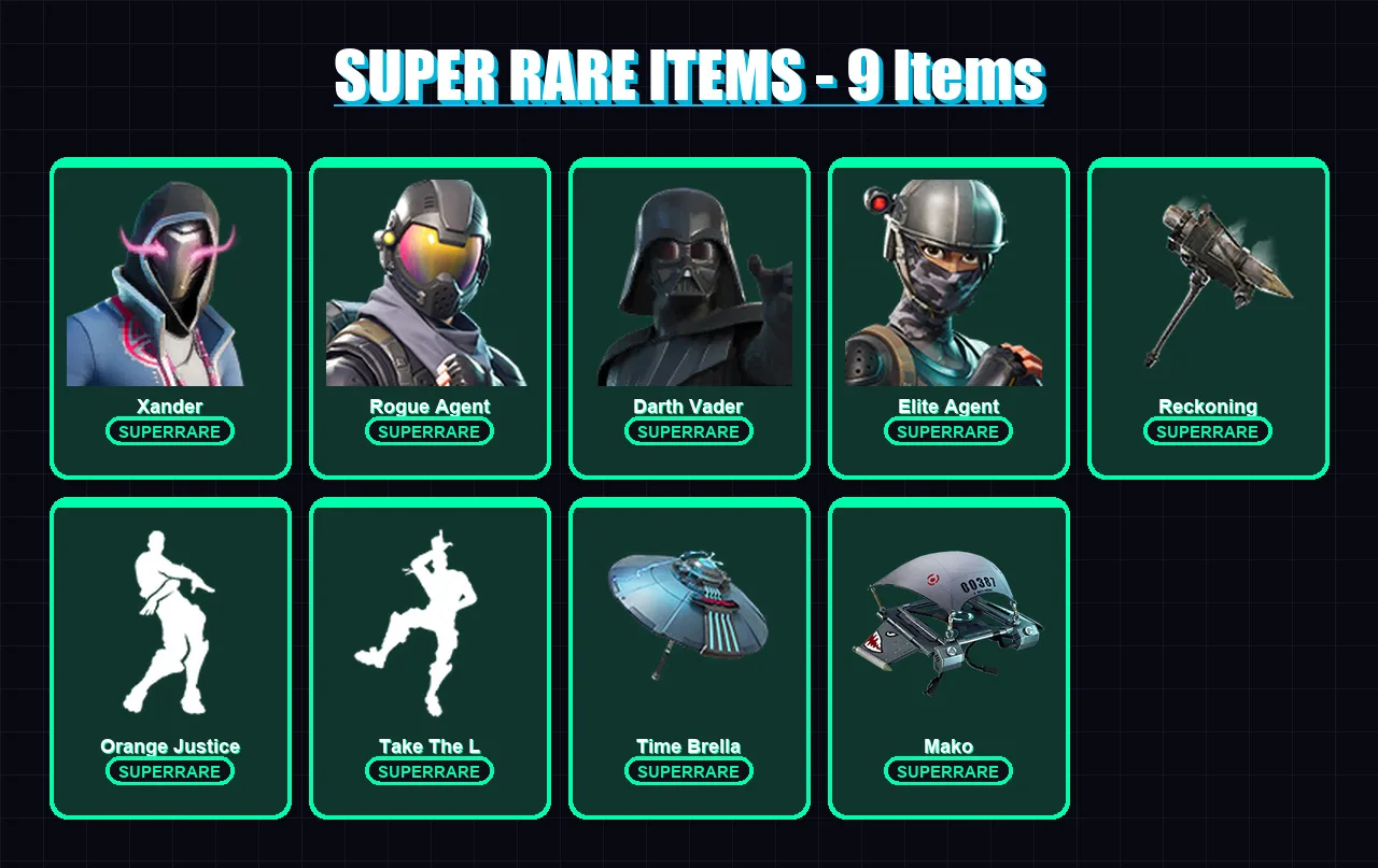 [PS4/PS5/XBOX/PC] | Xander | Rogue Agent | Darth Vader | Elite Agent | Polarity | 196 skin | 189 pickaxe | 129 emote | 124 glider | Lv1602