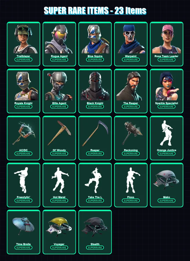[PC/PSN] | Trailblazer | Rogue Agent | Blue Squire | Warpaint | Rose Team Leader | 83 skin | 72 pickaxe | 98 emote | 74 glider | Lv1068