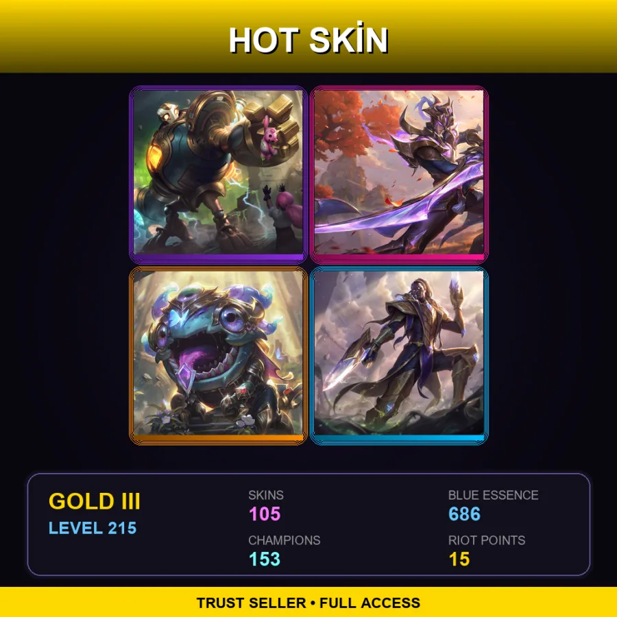 EUNE | Lv215 | Gold III | 105 Skin | 153 Champ — LoL account