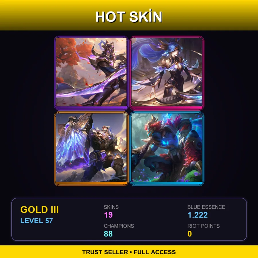 EUW | Lv57 | Gold III | 19 Skin | 88 Champ — LoL account