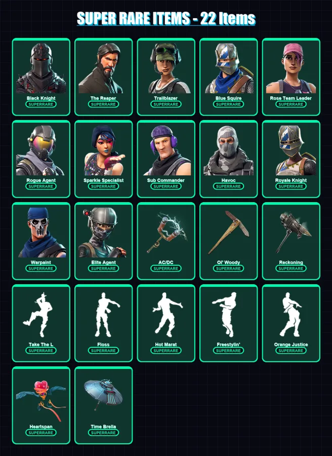 [PC/XBOX] | Black Knight | The Reaper | Trailblazer | Blue Squire | Rose Team Leader | 98 skin | 100 pickaxe | 102 emote | 79 glider | Lv1164