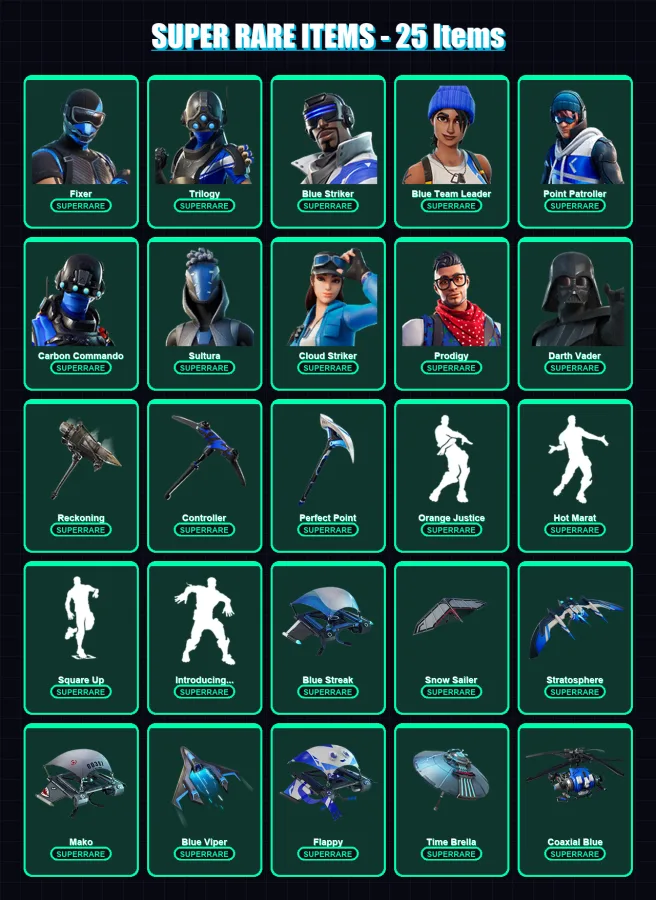 [PS4/PS5/XBOX/PC] | Fixer | Trilogy | Blue Striker | Blue Team Leader | Point Patroller | 230 skin | 224 pickaxe | 204 emote | 218 glider | Lv3300