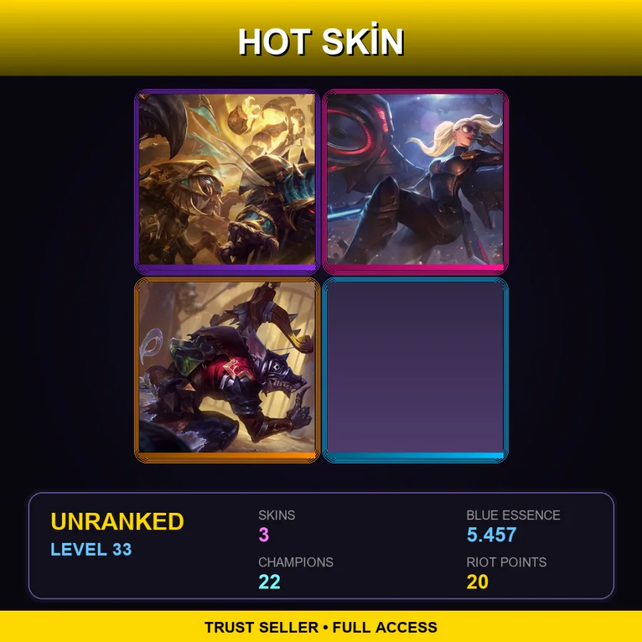 LAN | Guardian of the Sands Rammus | Riot Kayle | Medieval Twitch | 3 Skin | 22 Champ | Lv33