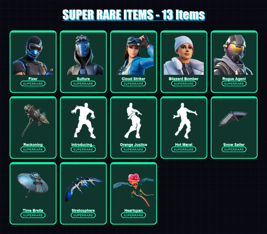 [PS4/PS5/XBOX/PC] | Fixer | Sultura | Cloud Striker | Blizzard Bomber | Rogue Agent | 83 skin | 95 pickaxe | 83 emote | 99 glider | Lv1292