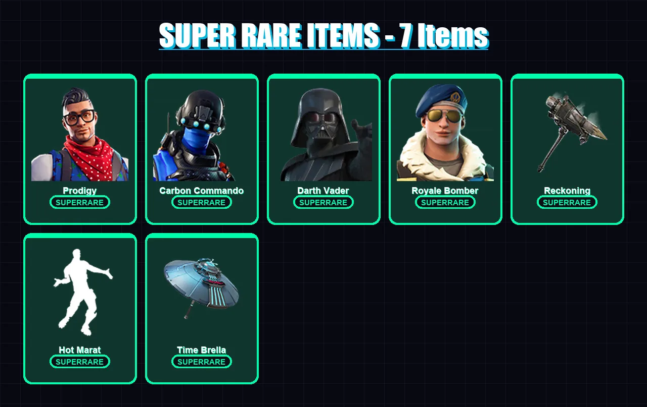 [SWITCH/XBOX/PC] | Prodigy | Carbon Commando | Darth Vader | Royale Bomber | Peter Griffin | 58 skin | 53 pickaxe | 53 emote | 55 glider | Lv663