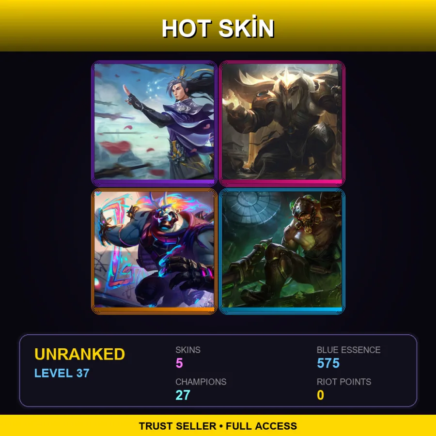 EUW | Lv37 | Unranked | 5 Skin | 27 Champ