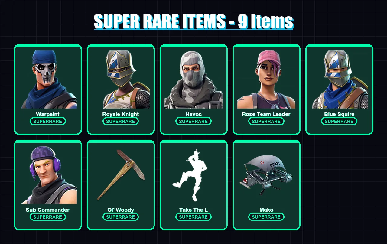 [PC/XBOX/PSN] | Warpaint | Royale Knight | Havoc | Rose Team Leader | Blue Squire | 22 skin | 22 pickaxe | 17 emote | 15 glider | Lv197 — Fortnite account