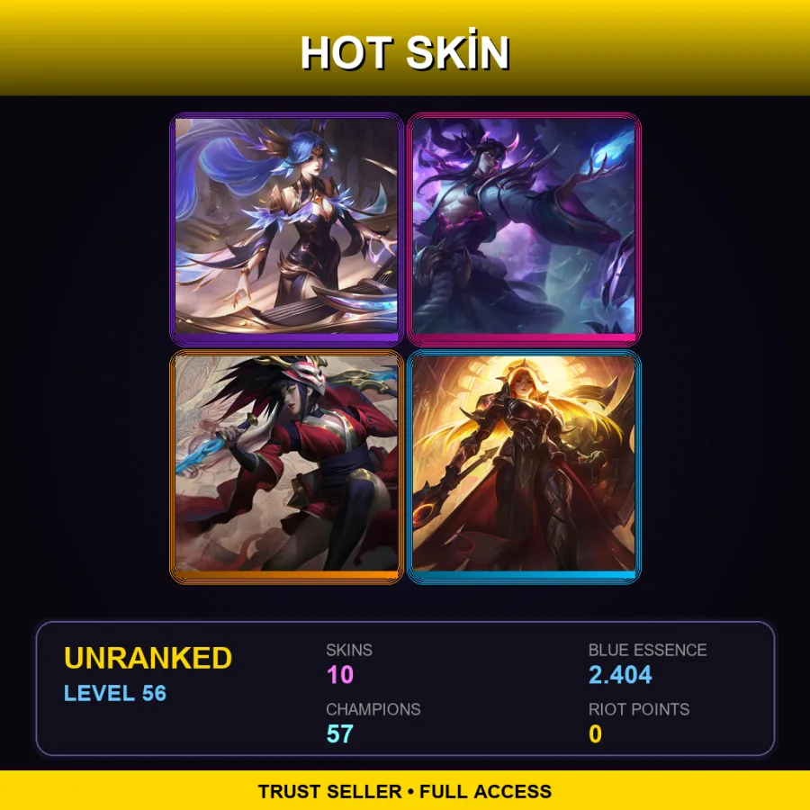 LAN | Lv56 | Unranked | 10 Skin | 57 Champ — LoL account