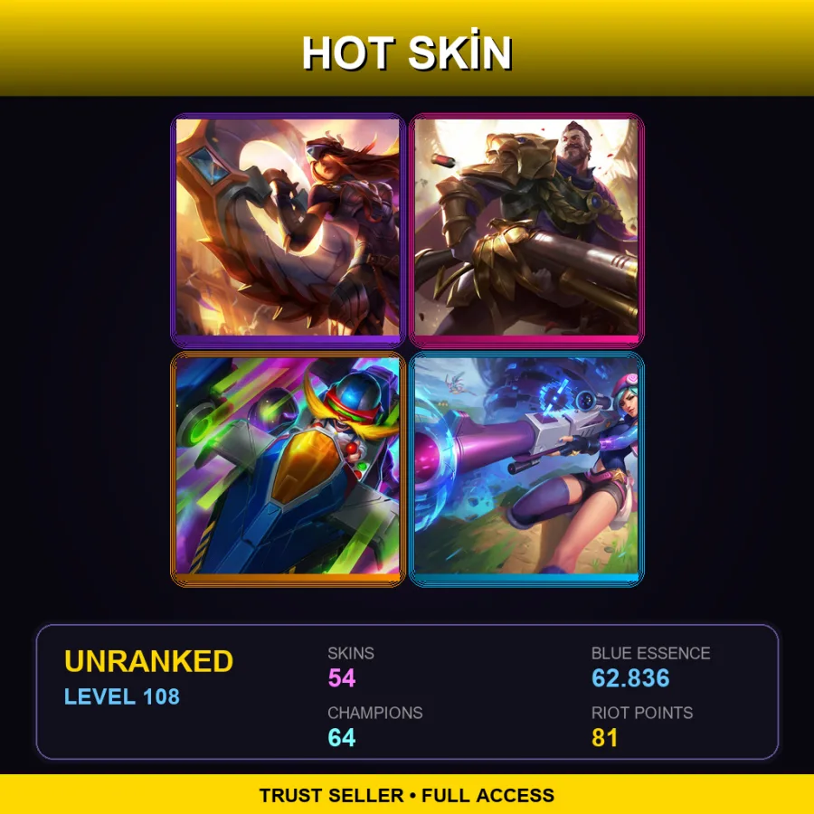 LAN | Lv108 | Unranked | 54 Skin | 64 Champ — Crime City Jinx
