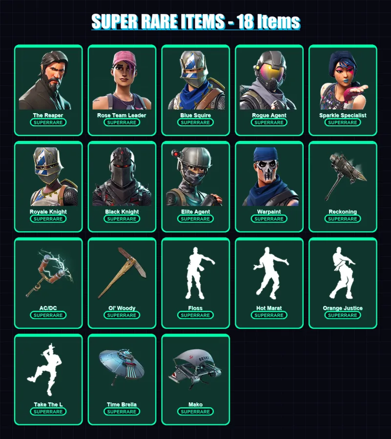 [PC] | The Reaper | Rose Team Leader | Blue Squire | Rogue Agent | Sparkle Specialist | 45 skin | 59 pickaxe | 60 emote | 49 glider | Lv749