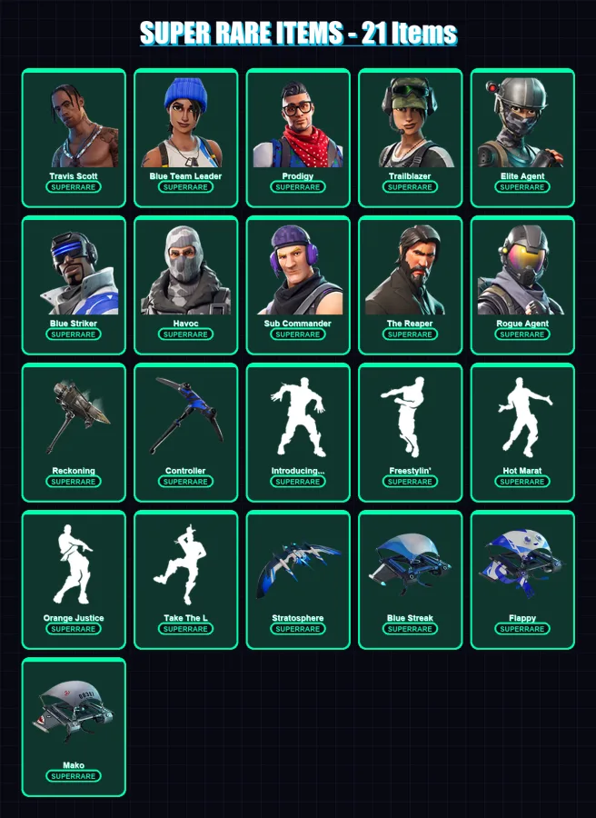[PC/XBOX] | Travis Scott | Blue Team Leader | Prodigy | Trailblazer | Elite Agent | 129 skin | 102 pickaxe | 104 emote | 86 glider | Lv1228 — Fortnite account