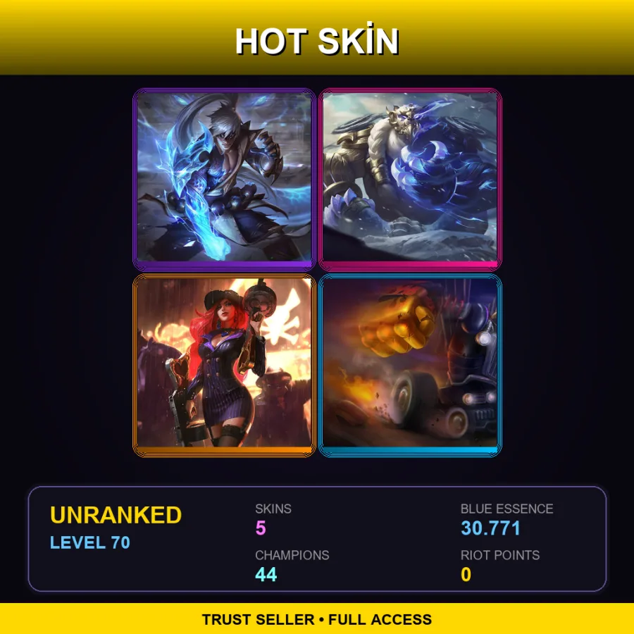 EUW | Lv70 | Unranked | 5 Skin | 44 Champ — LoL account