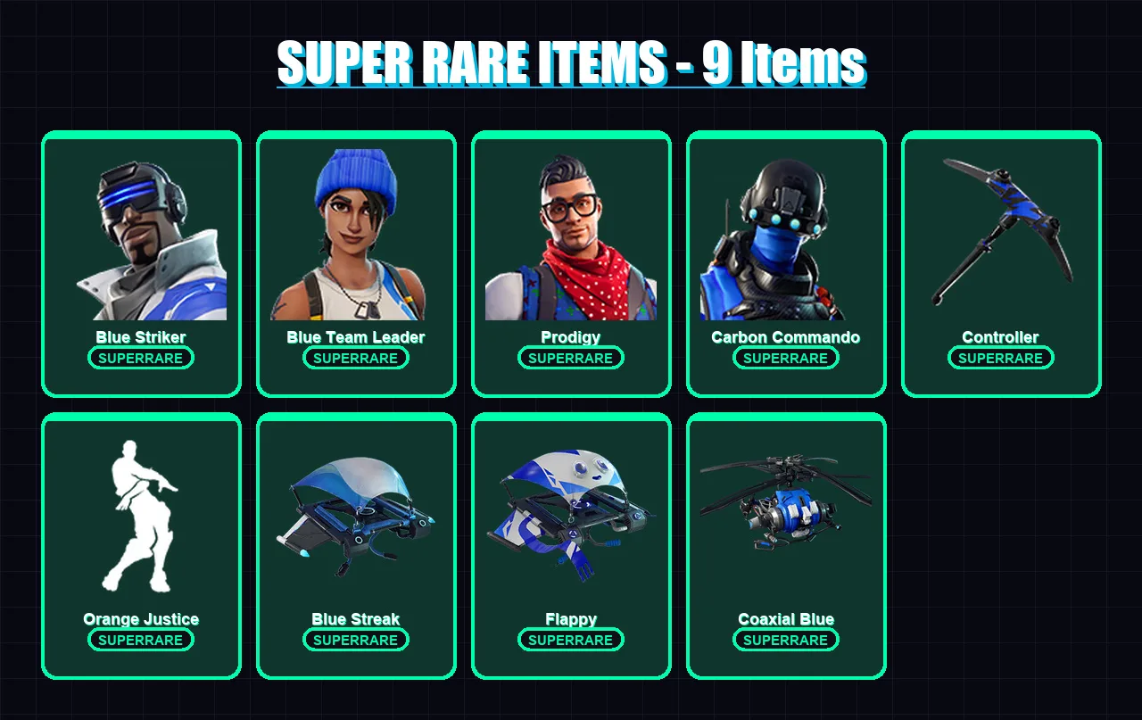 [PS4/PS5/XBOX/PC] | Blue Striker | Blue Team Leader | Prodigy | Carbon Commando | Carbide | 28 skin | 31 pickaxe | 37 emote | 40 glider | Lv577