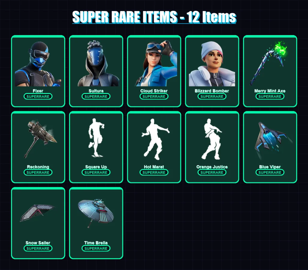 [PS4/PS5/XBOX/PC] | Fixer | Sultura | Cloud Striker | Blizzard Bomber | Sentinel | 108 skin | 124 pickaxe | 121 emote | 125 glider | Lv2396