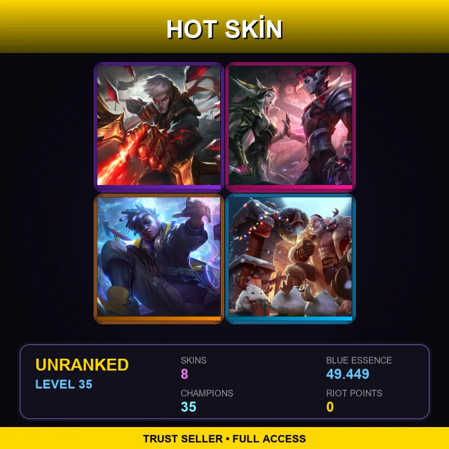 LAS | Conqueror Varus | Broken Covenant Rakan | True Damage Ekko | Santa Braum | 8 Skin | 35 Champ | Lv35
