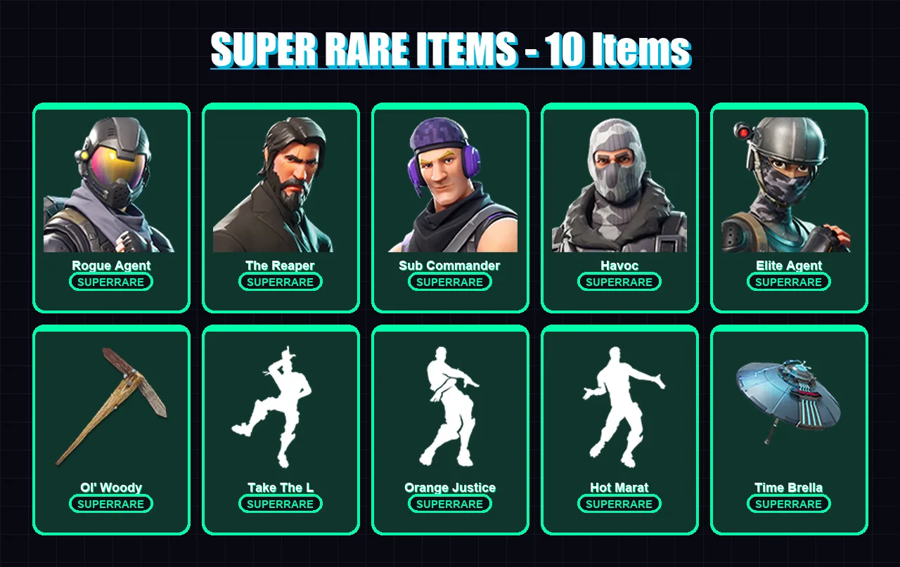 [PC/XBOX/PSN] | Rogue Agent | The Reaper | Sub Commander | Havoc | Elite Agent | 23 skin | 39 pickaxe | 48 emote | 51 glider | Lv972
