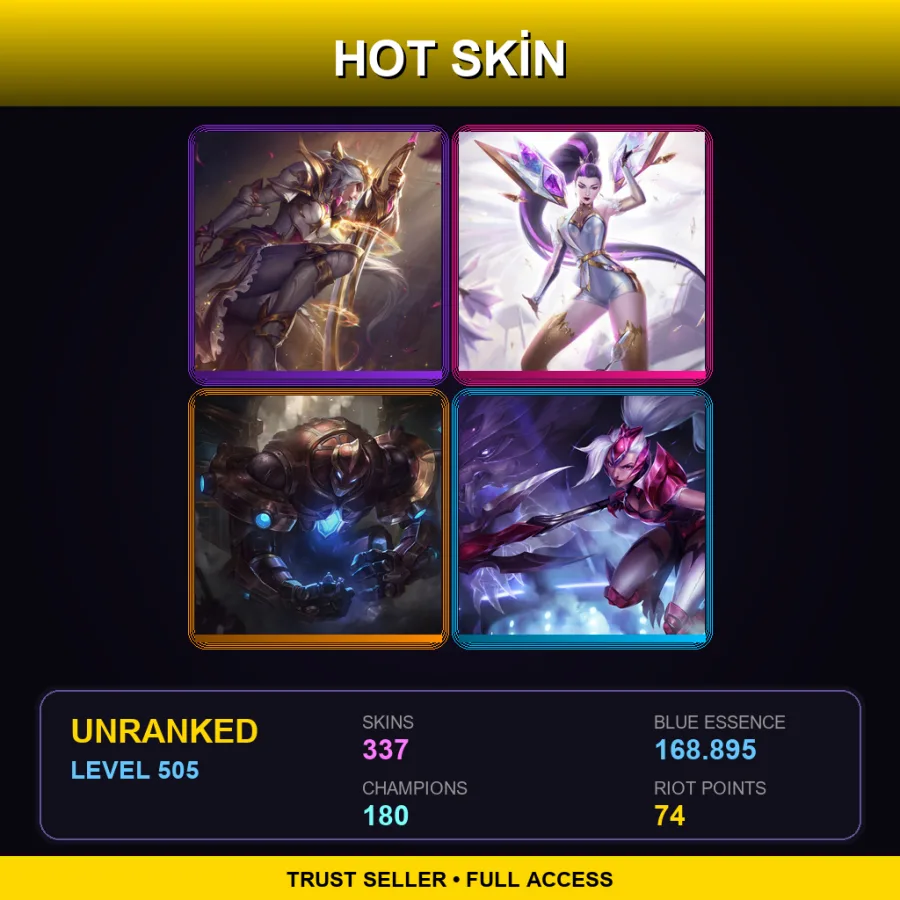 NA | Lv505 | Unranked | 337 Skin | 180 Champ — LoL account