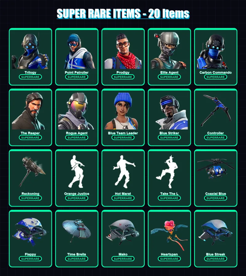 [PC/XBOX] | Trilogy | Point Patroller | Prodigy | Elite Agent | Carbon Commando | 103 skin | 112 pickaxe | 104 emote | 125 glider | Lv1514