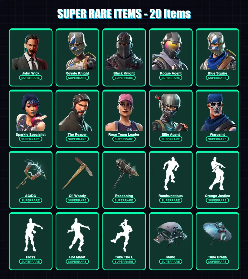 [PC/PSN] | John Wick | Royale Knight | Black Knight | Rogue Agent | Blue Squire | 135 skin | 144 pickaxe | 120 emote | 124 glider | Lv1849 — Fortnite account