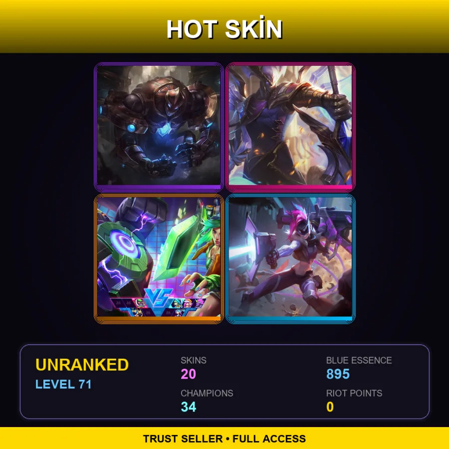 SG | Lv71 | Unranked | 20 Skin | 34 Champ — LoL account