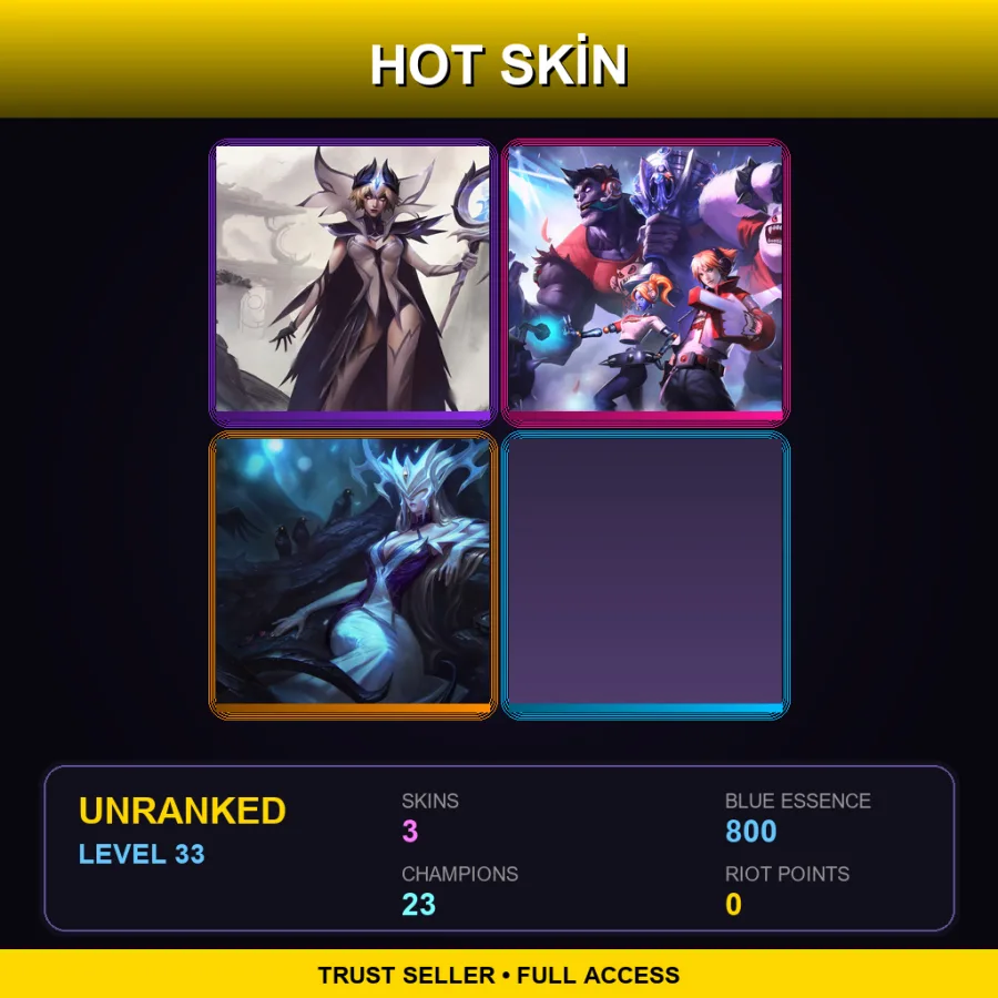 EUW | Lv33 | Unranked | 3 Skin | 23 Champ — LoL account