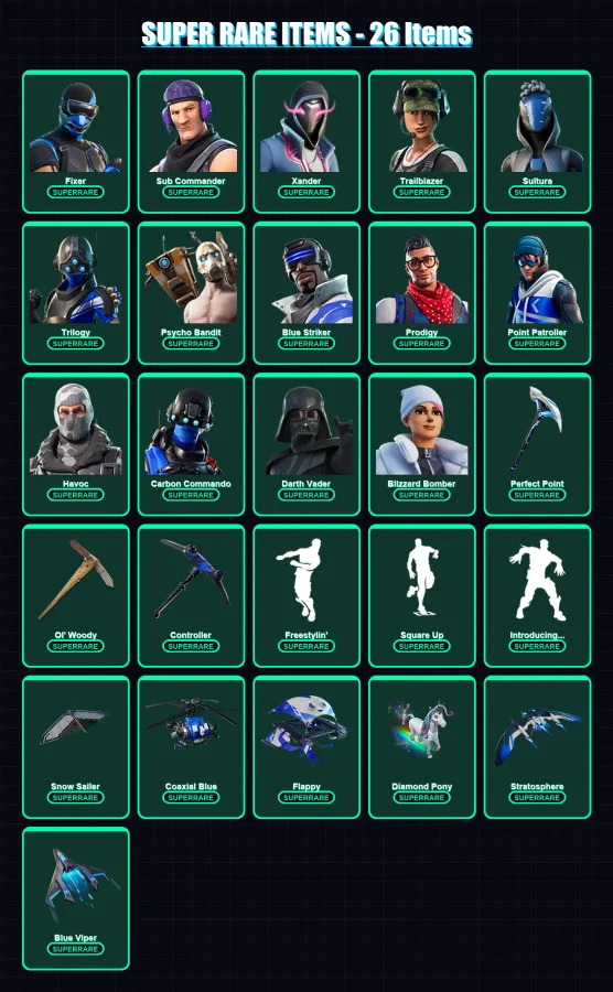 [PC] | Fixer | Sub Commander | Xander | Trailblazer | Sultura | 126 skin | 140 pickaxe | 84 emote | 71 glider | Lv944