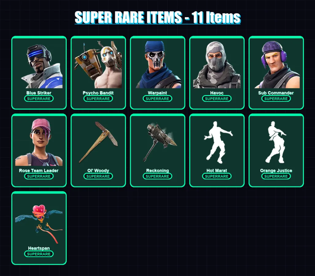 [PC/XBOX] | Blue Striker | Psycho Bandit | Warpaint | Havoc | Sub Commander | 89 skin | 80 pickaxe | 76 emote | 71 glider | Lv1046