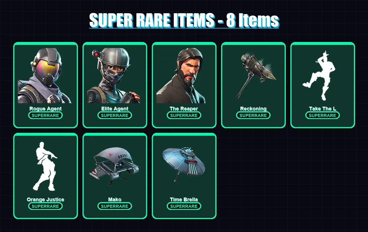 [PC] | Rogue Agent | Elite Agent | The Reaper | Omega | Ragnarok | 30 skin | 23 pickaxe | 30 emote | 30 glider | Lv523