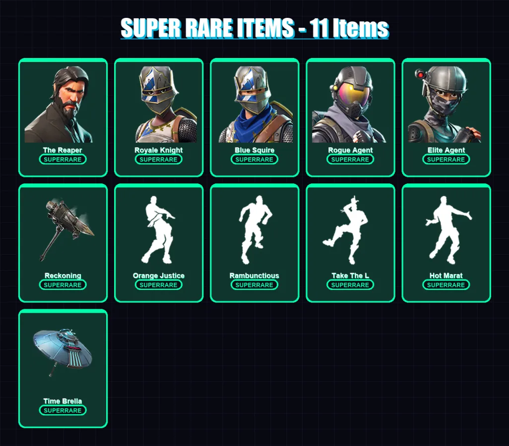 [PC/XBOX/PSN] | The Reaper | Royale Knight | Blue Squire | Rogue Agent | Elite Agent | 57 skin | 59 pickaxe | 81 emote | 70 glider | Lv1210 — Fortnite account