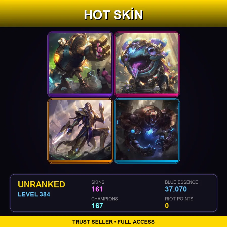 VN | Lv384 | Unranked | 161 Skin | 167 Champ — LoL account