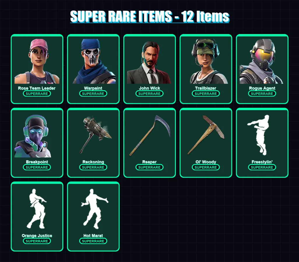 [PC/XBOX/PSN] | Rose Team Leader | Warpaint | John Wick | Trailblazer | Rogue Agent | 115 skin | 75 pickaxe | 104 emote | 75 glider | Lv839