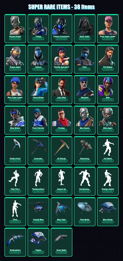 [PS4/PS5/PC] | Royale Knight | Trilogy | Carbon Commando | Darth Vader | Rose Team Leader | 565 skin | 528 pickaxe | 393 emote | 323 glider | Lv3339