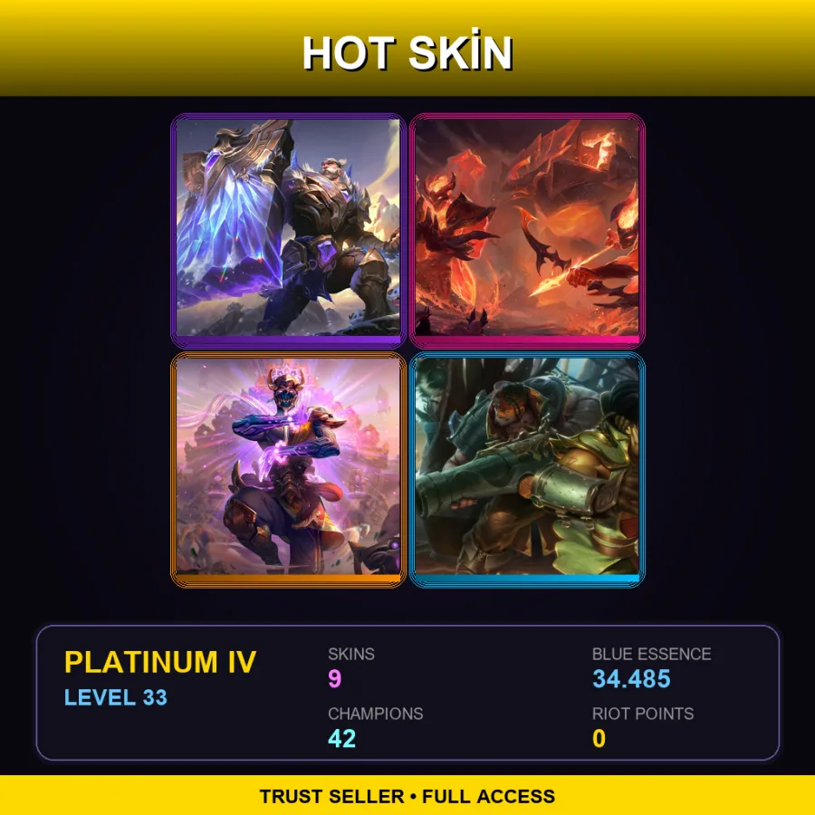 EUW | Victorious Braum | Infernal Varus | Three Honors Malzahar | Cutthroat Graves | 9 Skin | 42 Champ | Platinum IV | Lv33