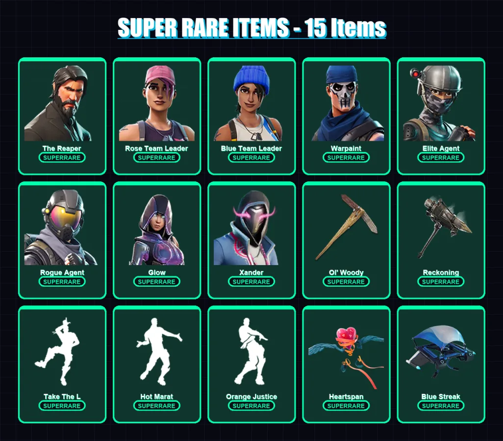 [PC] | The Reaper | Rose Team Leader | Blue Team Leader | Warpaint | Elite Agent | 103 skin | 88 pickaxe | 86 emote | 84 glider | Lv1152 — Fortnite account