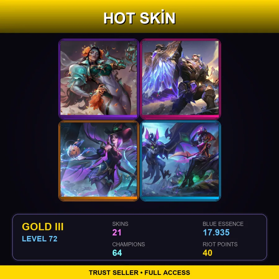 EUW | Lv72 | Gold III | 21 Skin | 64 Champ — LoL account
