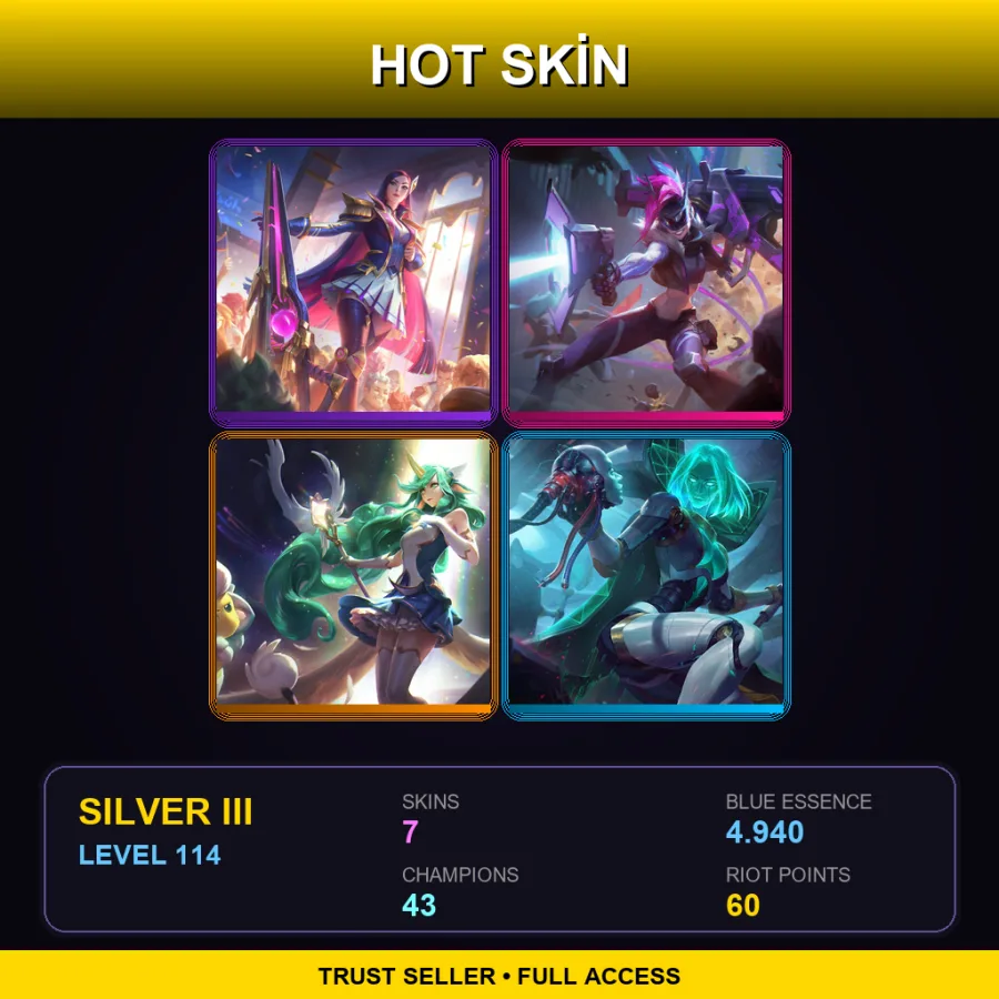 EUW | Battle Academia Caitlyn | PROJECT: Jinx | Star Guardian Soraka | Program LeBlanc | 7 Skin | 43 Champ | Silver III | Lv114