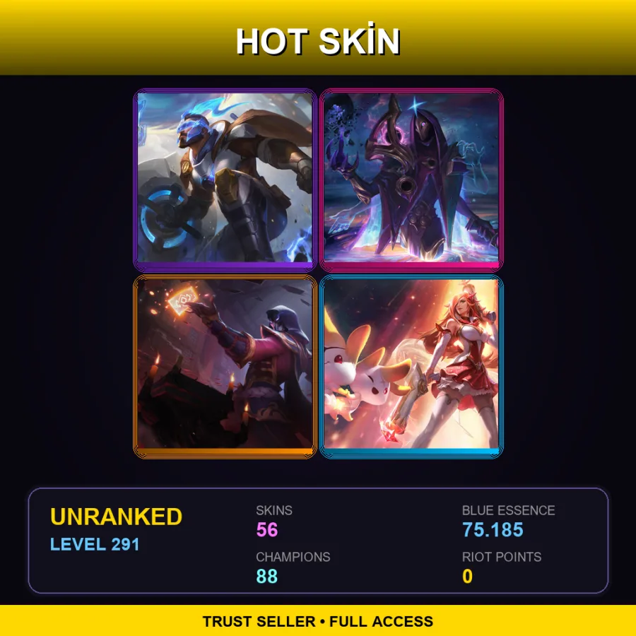 EUNE | Lv291 | Unranked | 56 Skin | 88 Champ