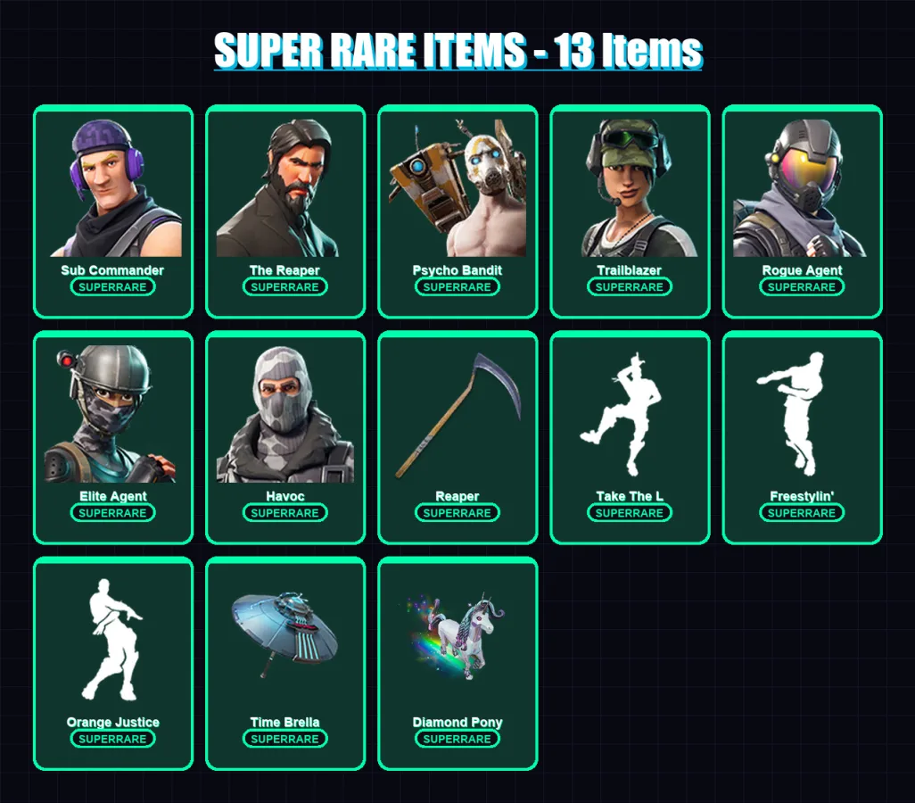 [PC/XBOX/PSN] | Sub Commander | The Reaper | Psycho Bandit | Trailblazer | Rogue Agent | 54 skin | 34 pickaxe | 72 emote | 49 glider | Lv434