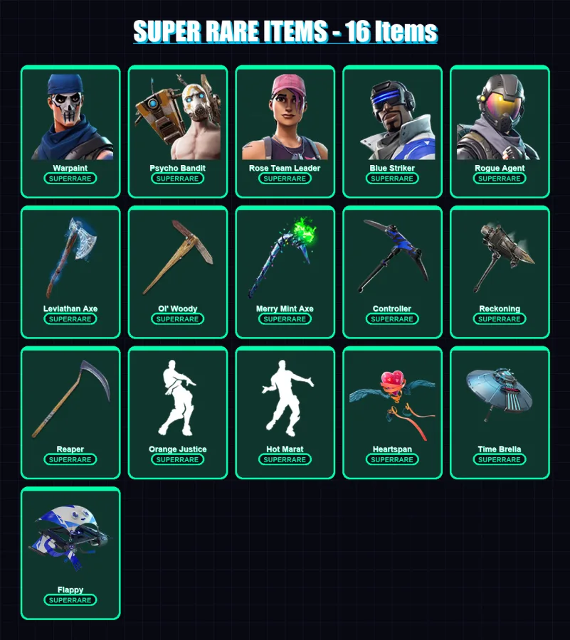 [PC/XBOX] | Warpaint | Psycho Bandit | Rose Team Leader | Blue Striker | Rogue Agent | 238 skin | 193 pickaxe | 175 emote | 159 glider | Lv2555
